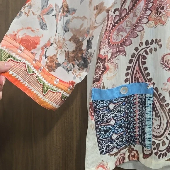 John Mark-NWT-Floral Paisley Embroidered "Garden Party" Patchwork Kimono-Size 2X - Picture 6 of 17